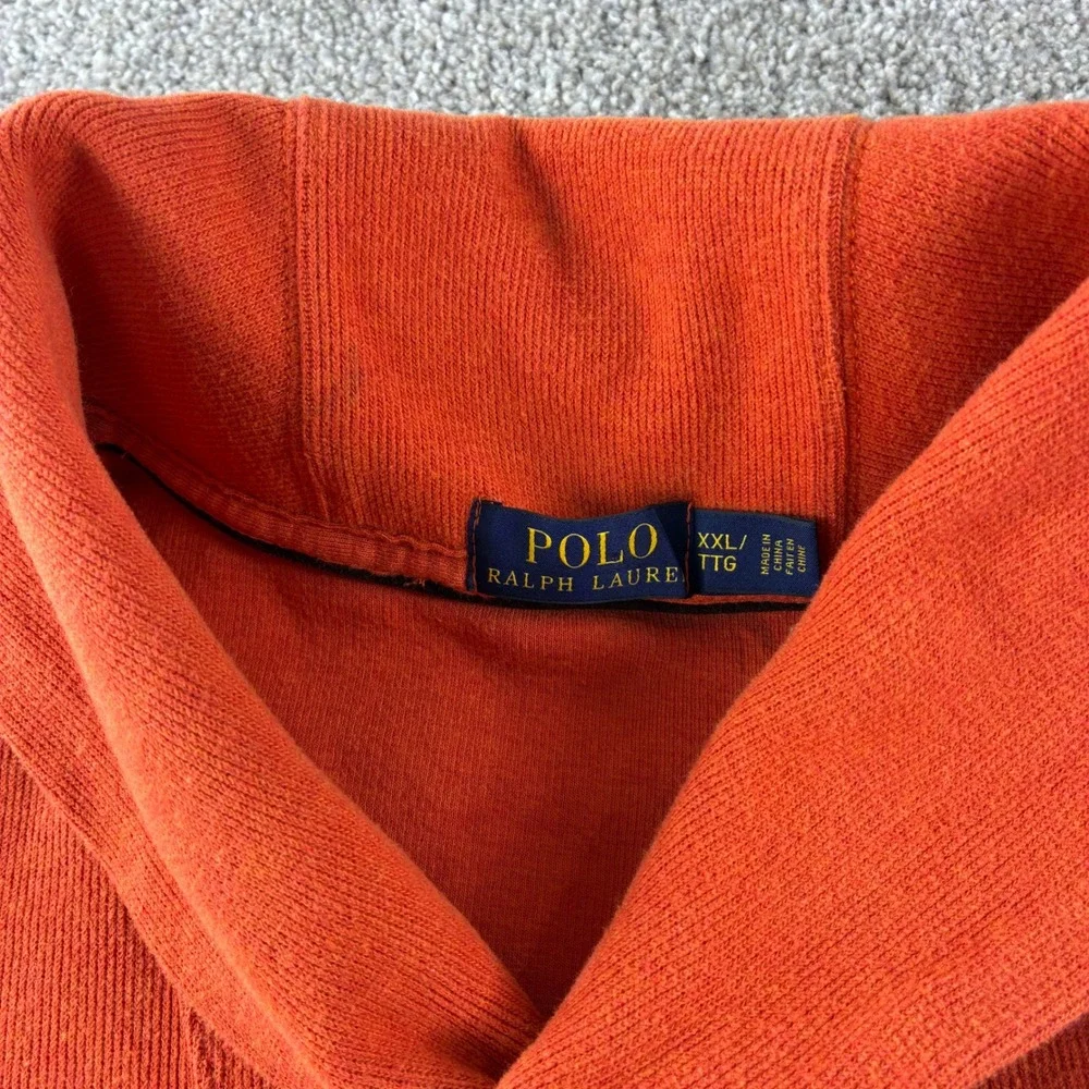 Polo Ralph Lauren Shawl Collar Pullover Mens XXL Orange Cotton Knit Sweater Logo